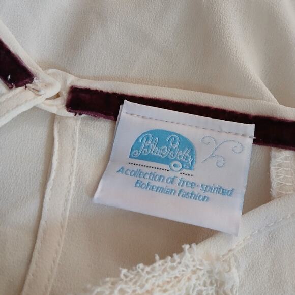 Blue Betty Bohemian Lace Blouse Off White Sheer Teired Tunic Top Medium - Picture 3 of 10